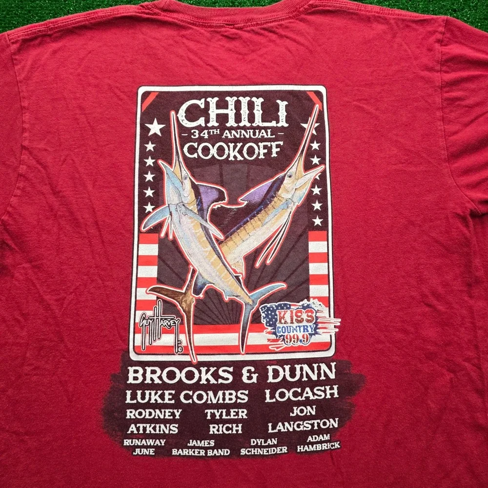 Guy Harvey Tshirt Mens Large Medium Brooks & Dunn 34th‎ Annual Chili Cookout